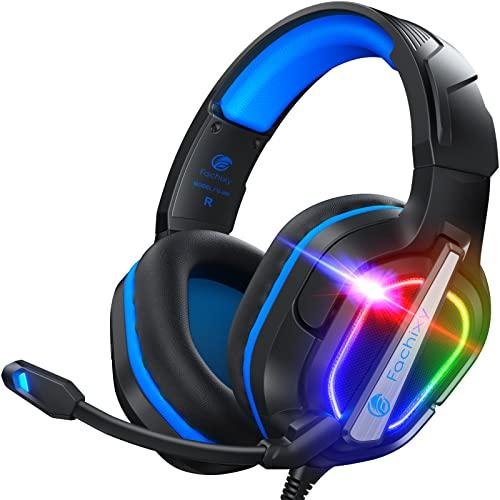 Fachixy 「2024 New」 FC200 Cuffie Gaming per PS4 PS5 PC Xbox Nintendo Switch, con Luce RGB, Microfono, Audio Stereo, con Cancellazione Del Rumore con filo - BLU