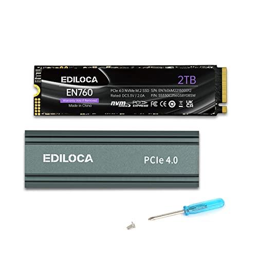 Ediloca EN760 SSD con dissipatore di calore 2TB PCIe Gen4, NVMe M.2 2280, fino a 4800 MB/s, Unità a stato solido interne, cache SLC dinamica, compatibile con PS5 e PC