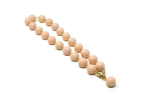Collana girocollo palline (14 mm) e goccia pendente di pasta di corallo rosa chiaro