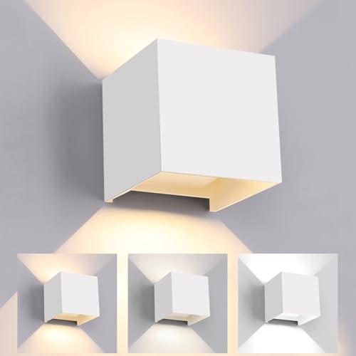 FUPE LED 15W Applique da Parete Esterno/Interno Regolabile 3 Colori 11CM Cubo IP65 Impermeabile Lampada da Esterno Parete Applique Esterni Muro Quadrata Angolo del Fascio Regolabile Moderne Bianco