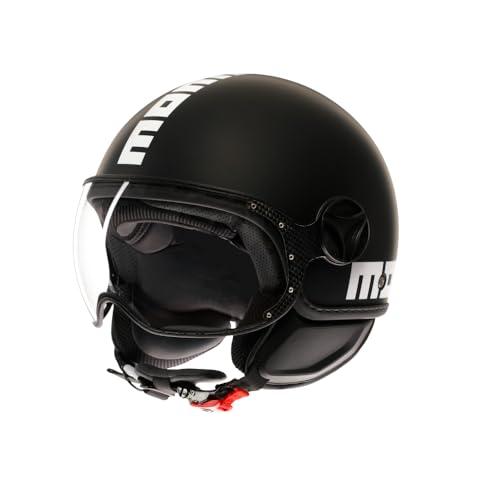 MOMODESIGN - FGTR CLASSIC E2206, Casco Jet, Casco Aperto per Moto e Scooter, per Uomo e Donna, Nero Opaco/Bianco, L