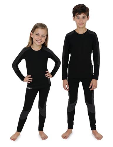 ALPIDEX Set di Intimo Termico Bambini Biancheria Funzionale Ragazzi Ragazze Sci Calcio Sport Inverno Caldo Traspirante, Taglia:146-152 cm (11-12 Anni), Colore:Black-Grey