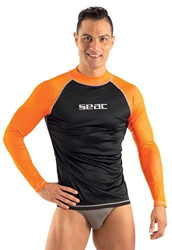 SEAC T-Sun Long Man, Maglia Protettiva Rash Guard per Snorkeling e Nuoto Anti UV, Nero/Arancione, XXL