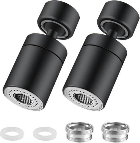 KATLKIU 2 Pezzi Aeratore Rubinetto 360° Girevole, Rompigetto con Doppia Modalità Getto (Bolla/Mist), Attacco Universale per Cucina e Bagno, Filtro Antischizzo Facile da Installare (nero)