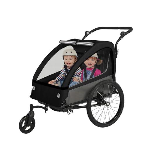 SEPNINE® 2 in 1 Rimorchio per bambini & Passeggino con sospensione, Carrellino per bicicletta per 1 fino a 2 bambini max, Funzione Jogger, Pieghevole, Bagagliaio spazioso (Nero)