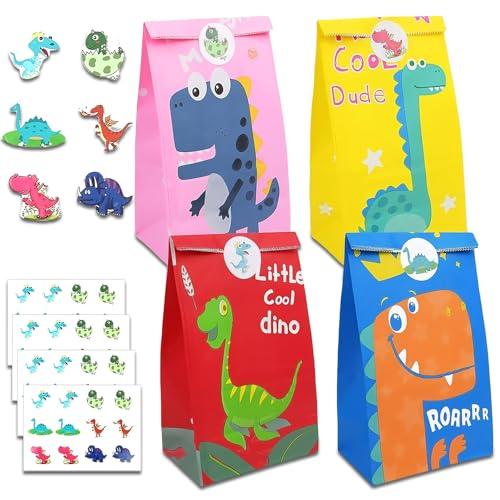 Flintronic 20 Pezzi Sacchetti Regalo di Carta, Dinosauro Caramella Sacchetto con Adesivo Dinosaur per Bambini Feste di Compleanno/Matrimoni/Mercati/Negozi/Caffè