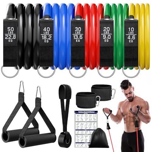 Fokky Elastici Fitness,5 Livelli di Bande Elastiche Fitness Con Maniglie, Cinturino Alla Caviglia, Elastico Palestra Elastiche Fitness Set per Yoga, Pilates, Costruzione Muscolare