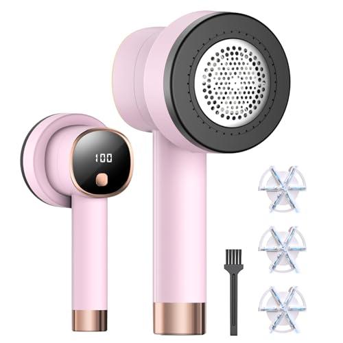 Leva Pelucchi Elettronico Ricaricabile con 3 Livelli di Potenza Regolabili,Togli Pelucchi a 6 Lame per Abiti e Tessuti,Cavo di Ricarica USB, con Spazzola e Lame di Ricambio - Rosa