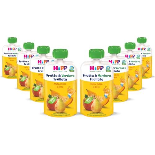HiPP - Frutta E Verdura Frullata, Gusto Mela, Pera E Zucca, 8 Confezioni da 90G, 720 g