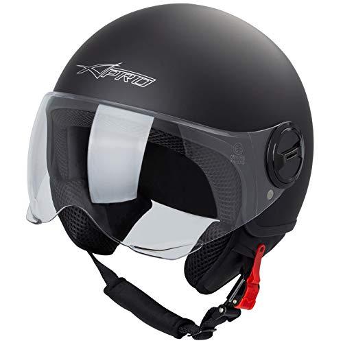 A-PRO SRL Casco Jet Demi Urban Moto Omologato ECE 22-06 Avio Sferica SonicMoto Nero Opaco M