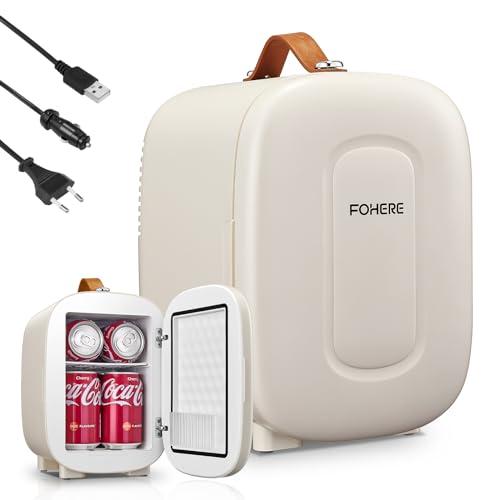 FOHERE Mini Frigo 5L, Frigorifero Piccolo Con Presa USB, Portatile 220V CA/12V CC, per Ufficio, Dormitorio, Auto,Cosmetici, Bevande, Frutta
