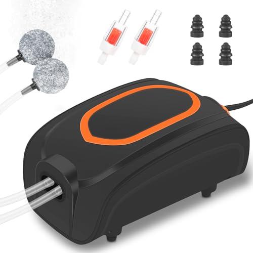 JAMATA Ossigenatore per Acquario, Potente Pompa d'Aria Per Acquario 4W, Aeratore Acquario Super Silenzioso con 2 Pietre a Bolle e 2 Valvole, Pompa Aria Acquario Areatore per Acquario da 10-200L