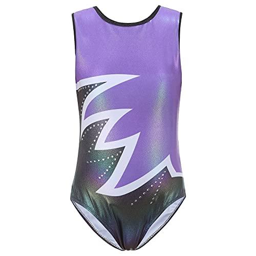 Ragazze Ginnastica Leotards Body Danza Claasica Balletto Ginnastica Artistica per Bambina Senza Maniche per Bambini Viola 10-12 Anni