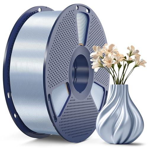 SUNLU PLA+ Silk Filament, Filamento 3D in Seta Metallizzata Lucida, filamento per Stampante 3D PLA PLUS ad alta Resistenza, Bobina da 1 kg, Argento