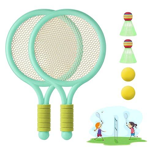 JurciCat Racchetta Tennis Bambino Racchette Badminton 1 Paio di Racchette da Badminton con 2 Palline da Tennis e 2 volani per tennista Regalo per Bambini Sport all'aperto Indoor