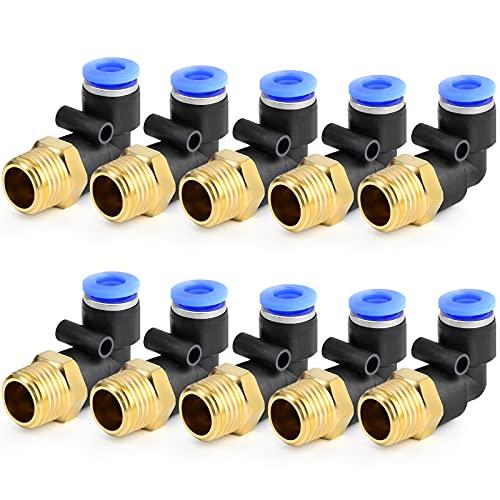 ERGAOBOY 10 pezzi 8mm tubo OD x 1/4 BSP gomito maschio pneumatico raccordi a pressione per collegare (PL8-02)