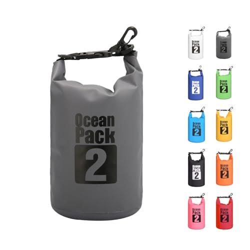 MORAINJAY 2L Borsa Impermeabile,Grigio Waterproof Zaino Impermeabile Sacco Impermeabile con Nessuna Tracolla,2L/5L/10L/15L/20L/30L Dry Bag per Outdoor Sport Acquatici,Barca,Pesca,Rafting,Nuoto