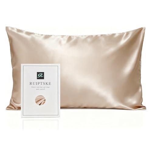 RUIPTSKE Natural Silk Federa, ipoallergenico, 22momme, 100% Seta, 600 Filati, con a Scomparsa Cerniera (Light Champagne, 50x75cm)