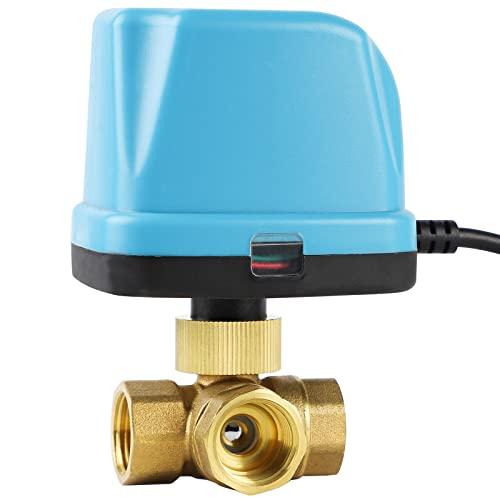 SWAWIS Elettrovalvola Valvola Motorizzata 3 Vie DN15 1/2 Pollici 230V Valvola a Sfera Elettrica Valvola a Sfera Motorizzata Ottone, Blu