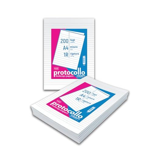 Blasetti Risme Foglio Protocollo - Pacchetto da 200 fogli formato A4, per compiti in classe scuola media e superiore, per studi notarili o avvocati, Carta da 60gr - Rigatura Righe 1R