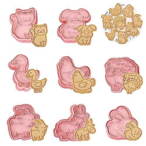 WishesMar 8 pezzi Formine Biscotti Animali da Fattoria 3D Stampi Biscotti Tagliabiscotti con Stampa per la Cottura in Cucina, Fondente, Cottura di Decorazioni Festive DIY, Accessori per Pasticceria
