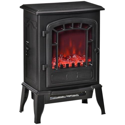 HOMCOM Camino Elettrico con Effetto Fiamma, Temperatura Regolabile 1000W-2000W, Copertura 20-25m², 39x24x56.5cm, Nero