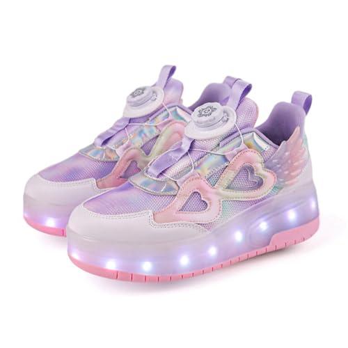 Mateju Scarpe con Rotelle da Bambina, Pattini a Rotelle Retrattili Automatici, Skateboard Sneakers Scarpe Sportive con Rotelle Doppia, Scarpe da Ginnastica Lucide Moda per Bambini