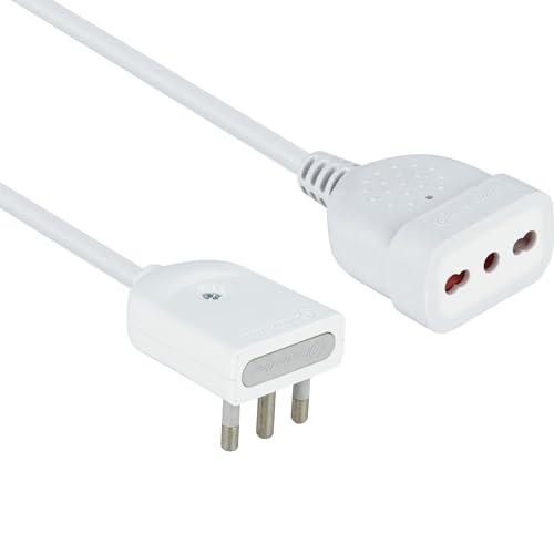 Electraline 46024 Mini Prolunga domestica Salvaspazio con Spina Piatta 16A, Presa Bivalente 10/16A, Lunghezza 50cm, Cavo H05VV-F 3G1, Bianca