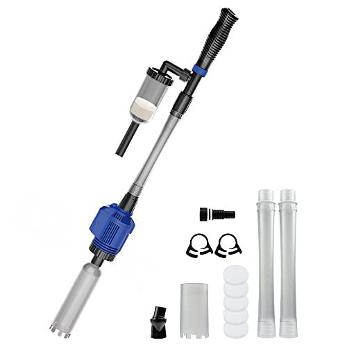 NICREW 3 in 1 Pulizia Acquario Multifunzionale, Sifone per Ghiaia con Filtro in Spugna, Aspirapolvere per Acquario Medio e Grande