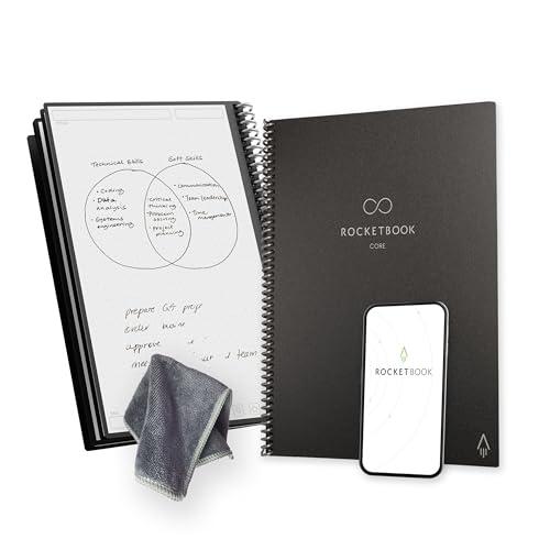 Rocketbook Core Quaderno a Spirale Riutilizzabile, Formato Letter 21 cm x 29,7 cm, Nero - Pagine Puntinate, Connessione App, Copertina Resistente, Ideale per Scuola, Lavoro e Progetti Creativ