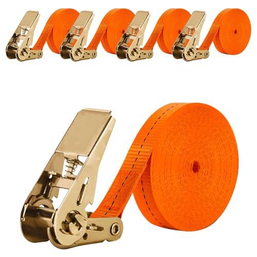 JOZMMZEOOA 4 Pezzi Cinghie a Cricchetto 8M X 2.5CM Cinghie di Fissaggio Fasce a Cricchetto Cinghie di Ancoraggio Arancione Tensione con Cricchetto, 1000 kg Fissaggio Cinghia a Cricchetto Ratchet