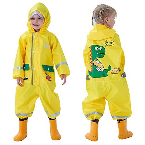 Baogaier Bambini Impermeabile Cappuccio Ragazzo Tuta da Pioggia Antipioggia Ragazze Giallo Dinosauro Bambina Giacca Impermeabili Tute Portatile Sportivo Jogging Ragazza Bambino Bimbo Bimba 1-2 Anni