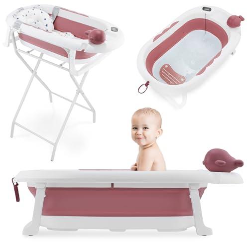 Moby-System Vaschetta Bagnetto Neonato Pieghevole con Supporto - Vaschetta Bagnetto Bambini 1-3 anni - Termometro digitale LCD integrato – Vasca da Bagno Bambini - Inserto Morbido