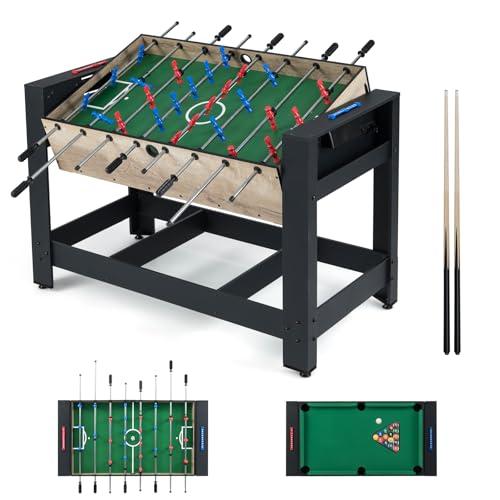 HOMASIS 2 in 1 Tavolo da Gioco Multifunzione, Calcio Balilla Professionale con 2 Palline e Segnapunti, Tavolo da Biliardo con 2 Stecche e Triangolo da Casa, Bar, 122 x 60,5 x 81,5 cm
