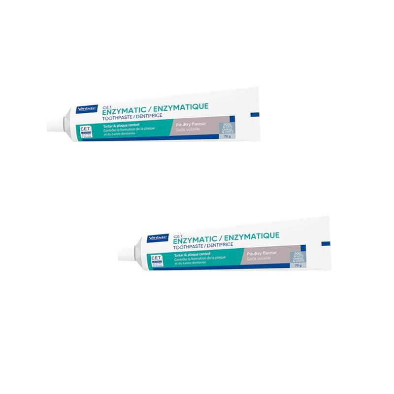 Virbac C.E.T. Dentifricio enzimatico per animali | Confezione Doppia | 2 x 70 g | Dentifricio aromatizzato al pollame per cani e gatti | Da utilizzare con uno spazzolino adatto agli animali
