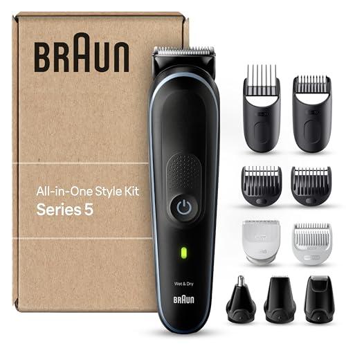 Braun RASOIO ELETTRICO BARBA e Capelli, Regolabarba Uomo e TAGLIACAPELLI UOMO, 10-In-1 Styling, per Corpo, Naso E Orecchie, Imballaggio Riciclabile, Idea Regalo, MGK5445 Nero