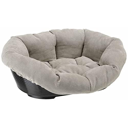 Ferplast Cuccia Cane e Gatto con Cuscino SOFA' PRESTIGE 6 in Velluto, Lavabile, Lettino per Cani Gatti da Interno Imbottito, Cesta in Plastica, Fondo Forato Antiscivolo, 73 x 55 x h 27 cm, Grigio