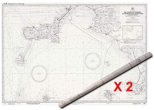 Istituto Idrografico della Marina. 2 Pezzi. IIM 5/D AR Carta Nautica Didattica 5D, Arrotolata Senza Pieghe dal Canale di Piombino al Promontorio Argentario e Scoglio Africa