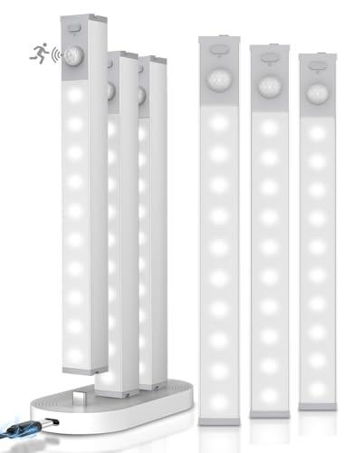 GOODEA 6 Dimming Luce Armadio LED Ricaricabile 18cm Senza Fili con Stazione di Carica Barra LED Luce Armadio con Sensore di Movimento luce notturna per Armadio da Lingerie
