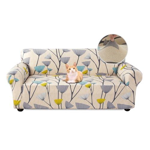 Jaotto Copridivano 2 Posti Elasticizzato, Fodera per Divano Elasticizzato Fantasia Antiscivolo Antimacchia, Copridivano con Braccioli Tessuto Super Morbido Universale(Foglie Beige,2 Posti)