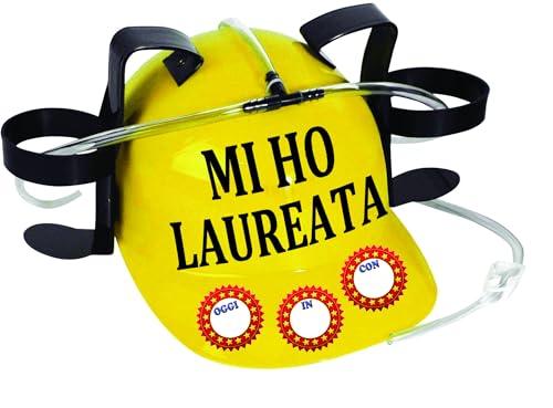 Bombo Casco Portalattine personalizzabile per la neo laureata, con scritta spiritosa MI HO LAUREATA, colore giallo