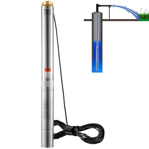 VEVOR Pompa Sommergibile per Pozzi Profondi, IP68 1100W 230 V 50 Hz, Massima Portata 7,1 m³/h Prevalenza 105 m, Cavo Elettrico 19,4 m, Pompa Acciaio Inox per Irrigazione Industriale Uso Domestico