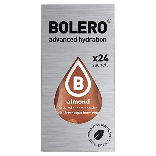 Bolero Drink 24 Bustine 3 gr grammi Sticks Frutta Preparato Polvere Solubile Per Bevanda Fresca in Acqua Prodotto, 72 grammi dolcificato alla stevia (Almond)
