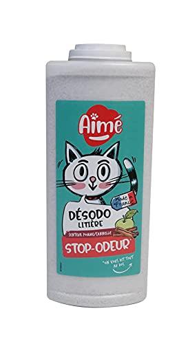 Aimé | Deodorante Lettiera Gatto Anti Odori 700ml | Granuli Assorbitore Odori Realizzati in Tobermorite | Profumo di Mela Cannella