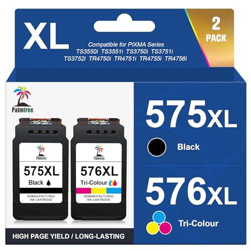 Palmtree PG-575XL CL-576XL Cartucce d'inchiostro Sostituzione cartucce canon 575 576 XL Canon 575XL 576XL per Canon PIXMA TS3550i TS3551i TS3750i TR4750i TR4751i TR4755i TR4756i (1Nero, 1Tri-Colore)