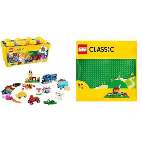 LEGO 10696 Classic Scatola Mattoncini Creativi Media, Contenitore Idee Creative Come Animali & 11023 Classic Base Verde, Tavola per Costruzioni Quadrata con 32x32 Bottoncini