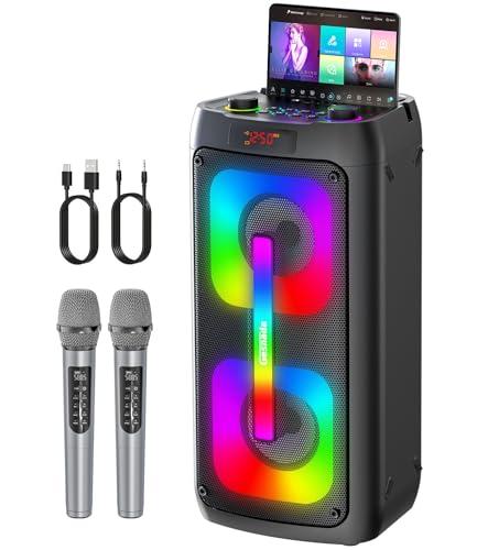 Macchina per Karaoke per Adulti, altoparlante Bluetooth Portatile con 2 Microfoni Wireless Sistema PA con luci da discoteca, ideale per grandi feste all'aperto, con supporto USB/TF/REC/FM/AUX