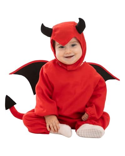 Funidelia Costume da Diavolo per Bebè con tutina, cappuccio, ali e coda, Tenuta da Demone, Costumi per Halloween e Carnevale