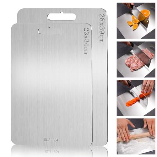 2 Pezzi Tagliere in Acciaio Inox Multifunzione, per Uso Alimentare Su Entrambi I Lati, per Carne, Frutta, Verdura