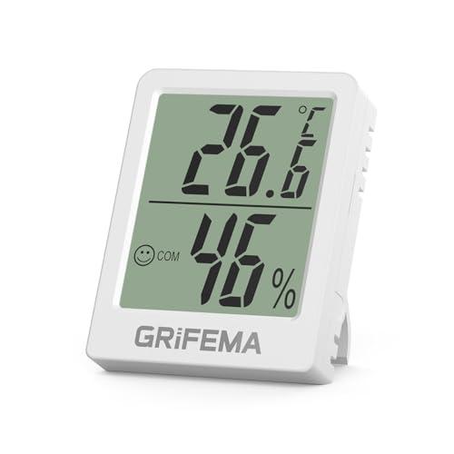 GRIFEMA GA2902 Mini Termometro Digitale Interno Igrometro, Piccolo Digitale Misuratore di Umidità, Adatto per Serre, Vivai, Cantine, Termometro per Rettile, Bianco